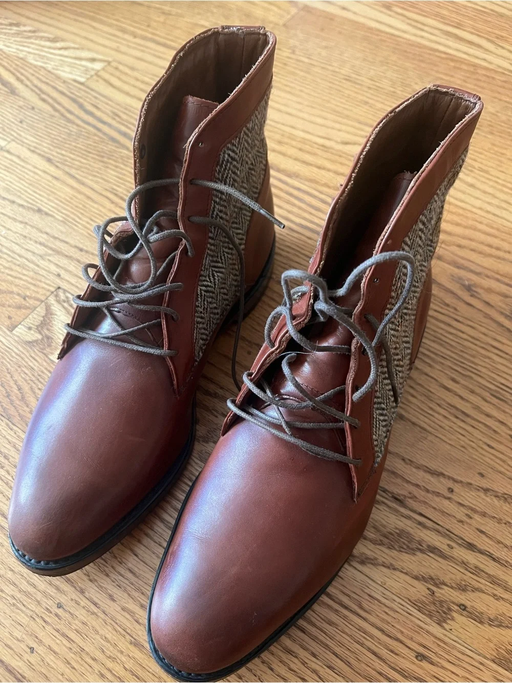 Like New Allen Edmonds Shaker Heights Leather & Tweed Boots Mens 9.5